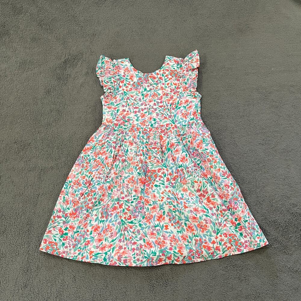 Crewcuts Watercolor Floral Flutter Sleeve Bow Back Cotton Dress Kids Girl's Sz 8